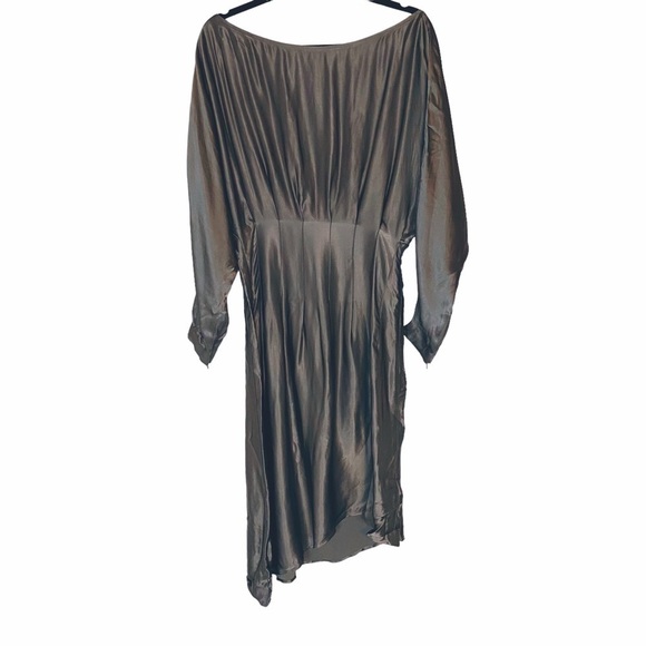 All Saints Ela Dress Metallic Asymmetrical Grey US 8 - Picture 2 of 11